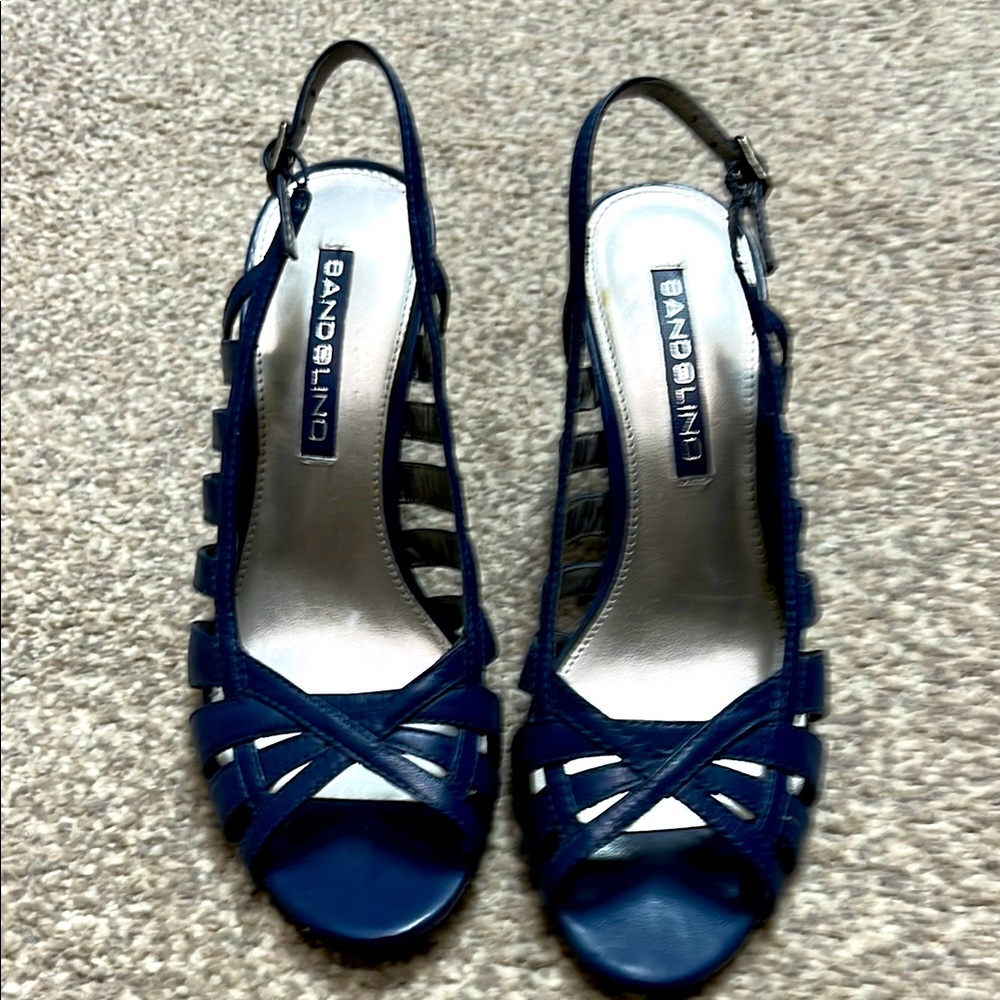 Bandolino Blue Peep-Toe Heels with Bow Detail